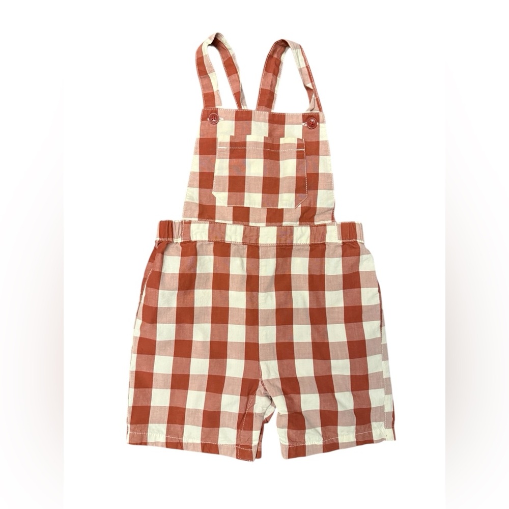 Petit Bateau Kids Rust and Cream Gingham Overall Shorts